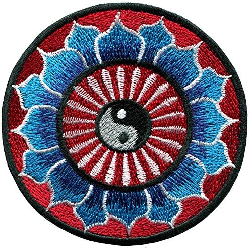 Tkazumi Patch -Yin yang tao taoism lotus peace trance boho retro hippie yoga embroidered applique iron-on patch new