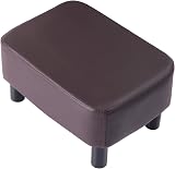 YMYNY 42cm Footstool Rectangle Ottoman with Wooden Legs PU Leather Brown