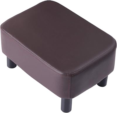 IBUYKE 16.54 Inch PU Leather Ottoman Footrest with Pine Wood Legs Brown