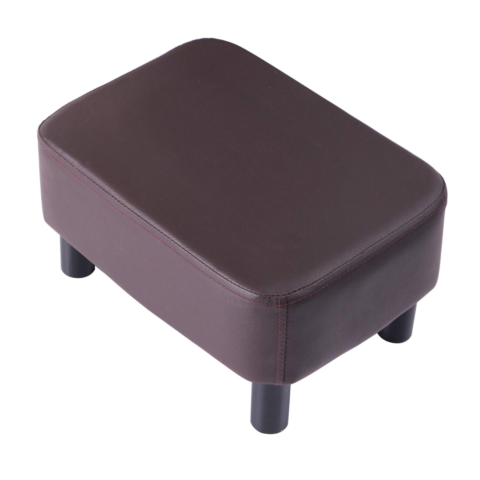 Photo 1 of IBUYKE 16.54" Small Footstool, PU Faux Leather Step Stool, with Padded Seat Pine Wood Legs and Padded Rectangular Stool, for Bedroom, Brown RF-BD209