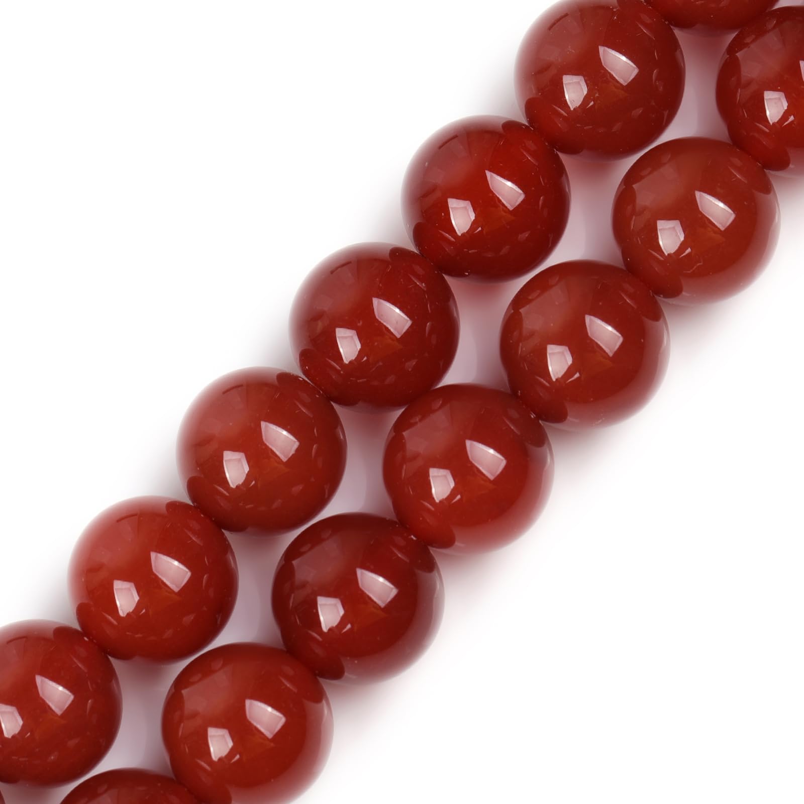 GEM-Inside Natural 14mm Red Agate Smooth Round Gemstone Semi Precious Loose Beads for Jewellery Making 15''