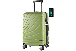 VANKEAN Carry On Luggage with Spinner Wheels & TSA Lock, Expandable Fashionable Hard Shell Suitcase airline approved，20 Inch Carry-On，Green
