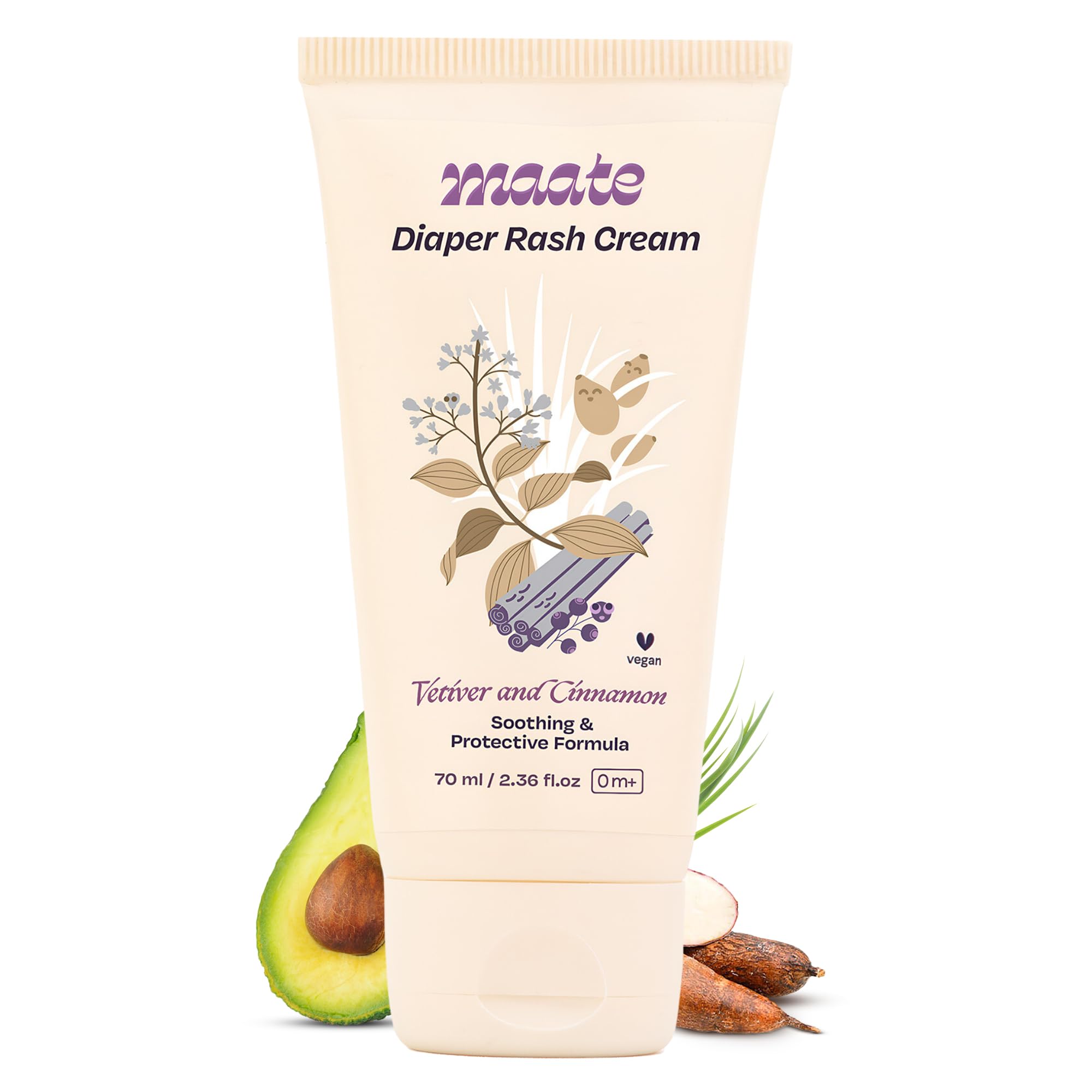MAATE Baby Diaper Rash Cream, 70 ml, Heals and prevents skin irritation, Enriched with Vetiver, Cinnamon and Rosemary Oils, Dermatologically Tested, Vegan, Baby