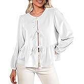 Cicy Bell Womens Cute Tie Front Peplum Velvet Tops Puff Long Sleeve Babydoll Shirts Casual Blouses 2025 Fall Outfits