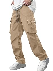 PLEPAN Men's Casual Cargo Pants with Drawstring
