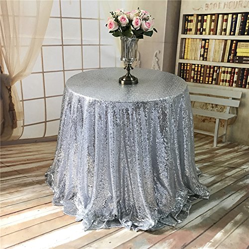 TRLYC Round Silver Sequin Christmas Wedding Tablecloth90