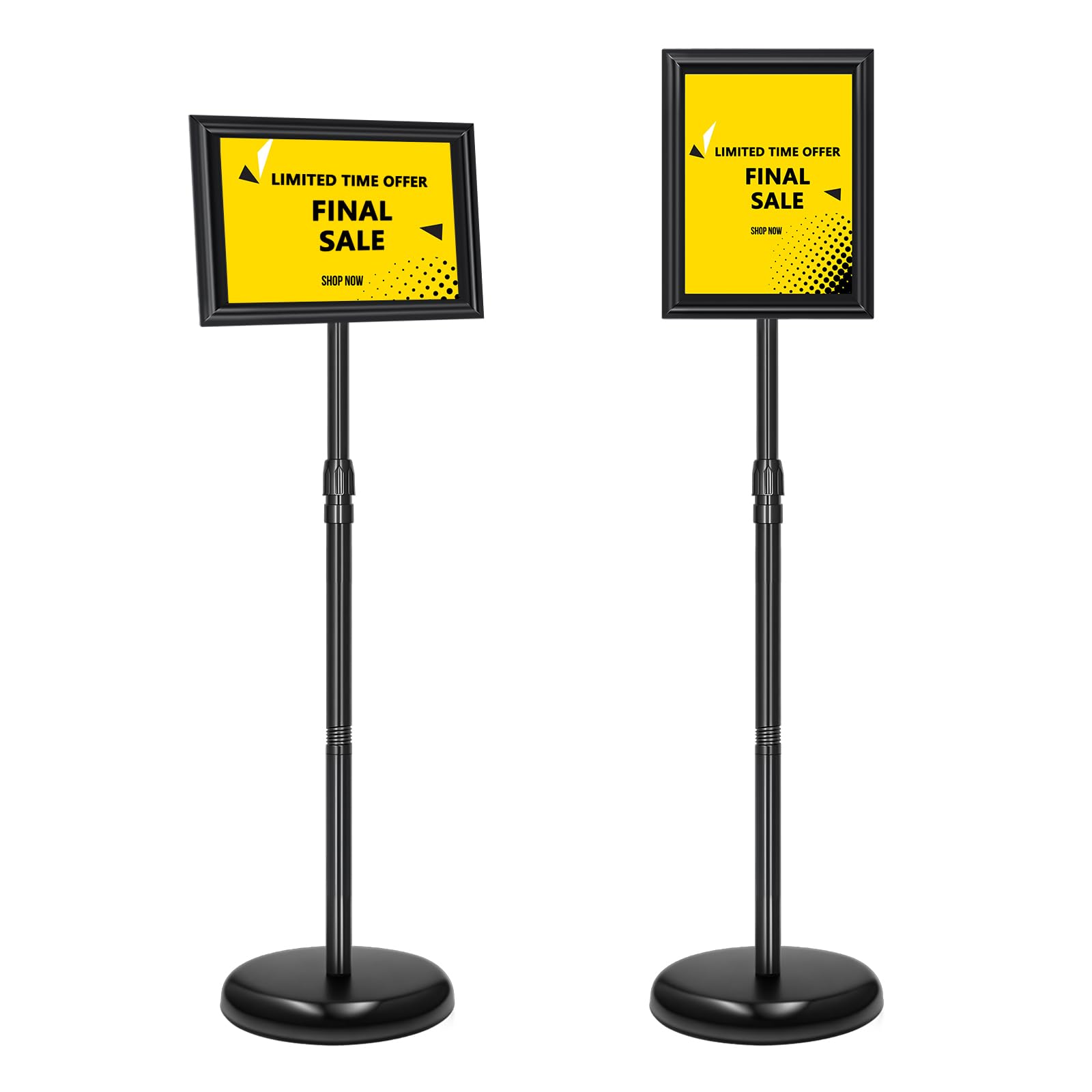 Photo 1 of 2 Pack Sign Holder Stand 8.5x11 Inch, Adjustable Sign Stand, Floor Standing Sign Holder, Snap-Open Frame Display, 360° Rotation Outdoor Indoor Poster or chalk board Display for advertising,Malls,Black