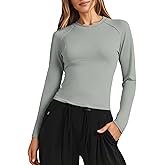 Fisoew Womens Long Sleeve Workout Tops Athletic Shirts Crew Neck Compression Yoga Active T Shirt