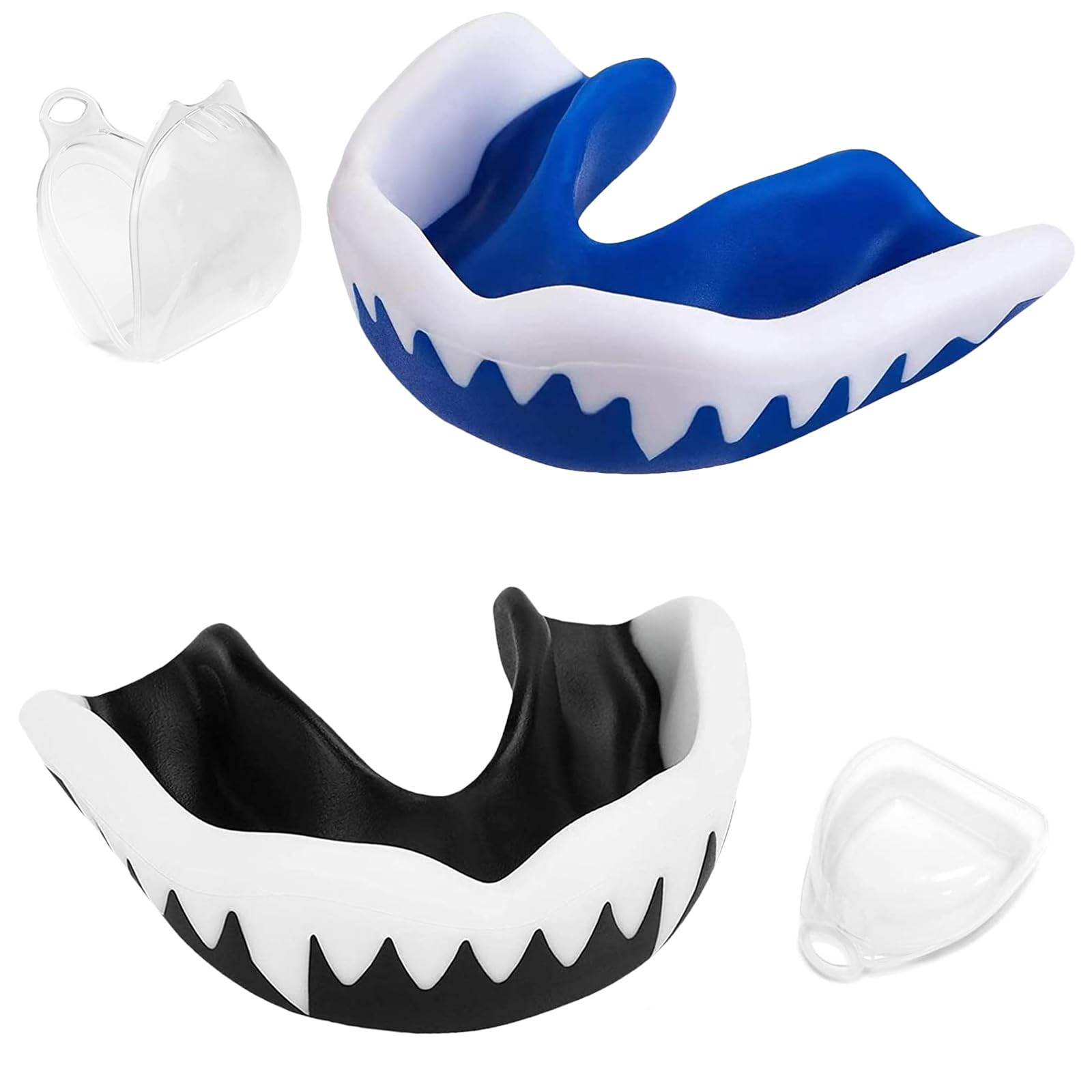 2 Pieces Sports Mouth, Mouthguard Boxing Adults, Sports Mouthguard, Mouth Guard for, Martial Arts, Boxing, Rugby and Hockey, with Box, Black & White/Blue&White