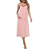 Marvmys Long Cotton Racerback Nightgowns for Women Sleeveless Sleepwear Scoop Neck Chemise Sleep Dress with Pockets