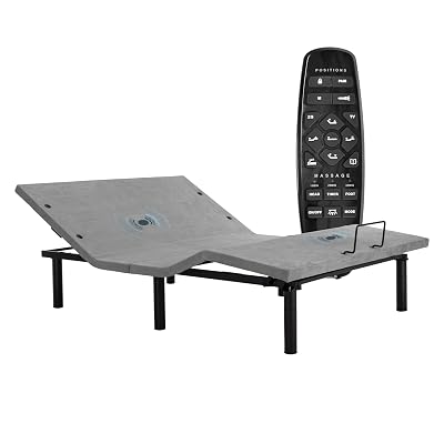 Fromann Adjustable Electric Queen Bed Base Frame with Massage, USB Type-C Ports, Zero Gravity, Under Bed Led Lighting and Three Leg Height (Grey)