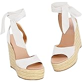 Womens Espadrilles Wedges Sandals Heels Open Toe Tie Lace Up Platform Ankle Strap Summer Dress Shoes