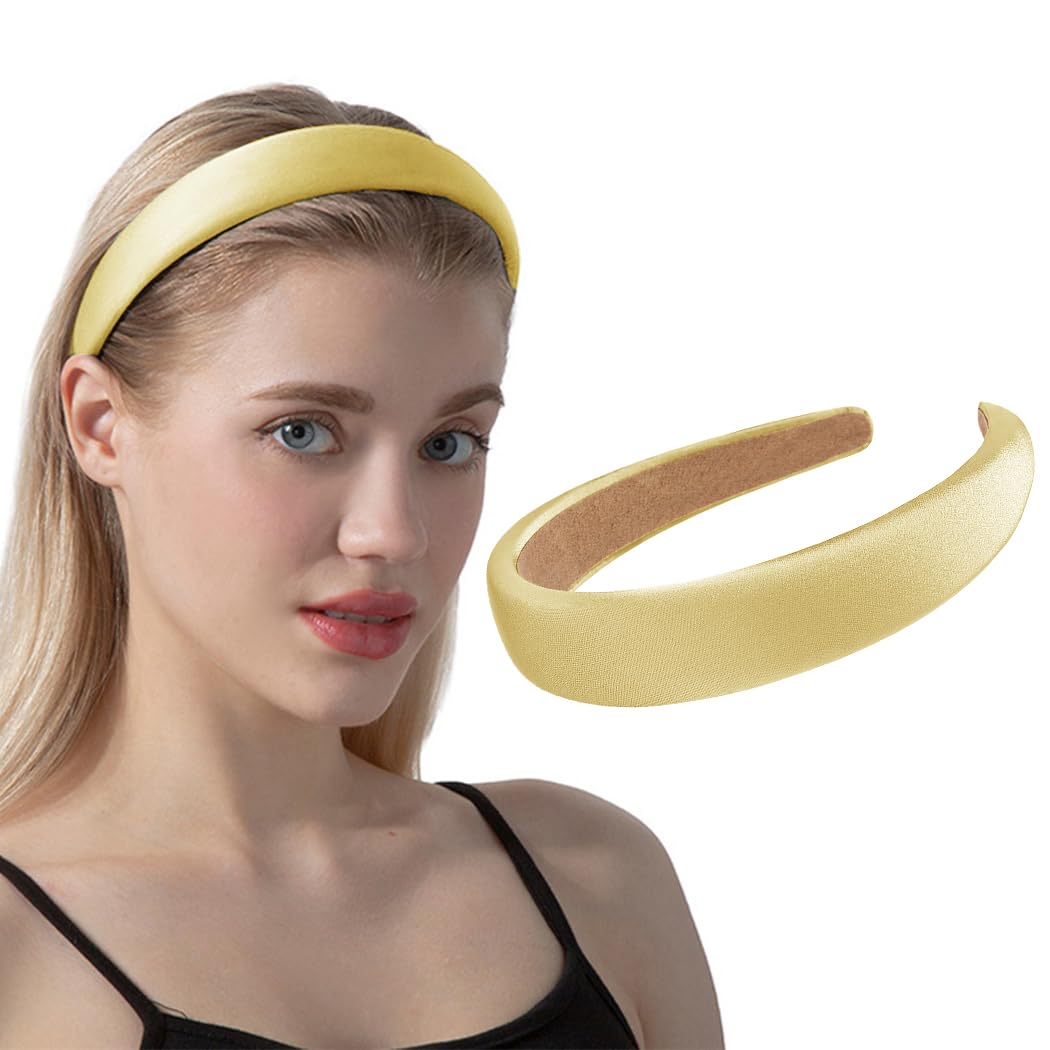 Photo 1 of 1.2 Inch Wide Solid Colors Padded Headband with No Teeth Hair Bands Non Slip Fashion Head Band for Women and Girls (Yellow)
