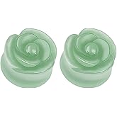 Pierced Owl - Green Aventurine Stone Carved Rose Double Flared Plugs, Sold as a Pair
