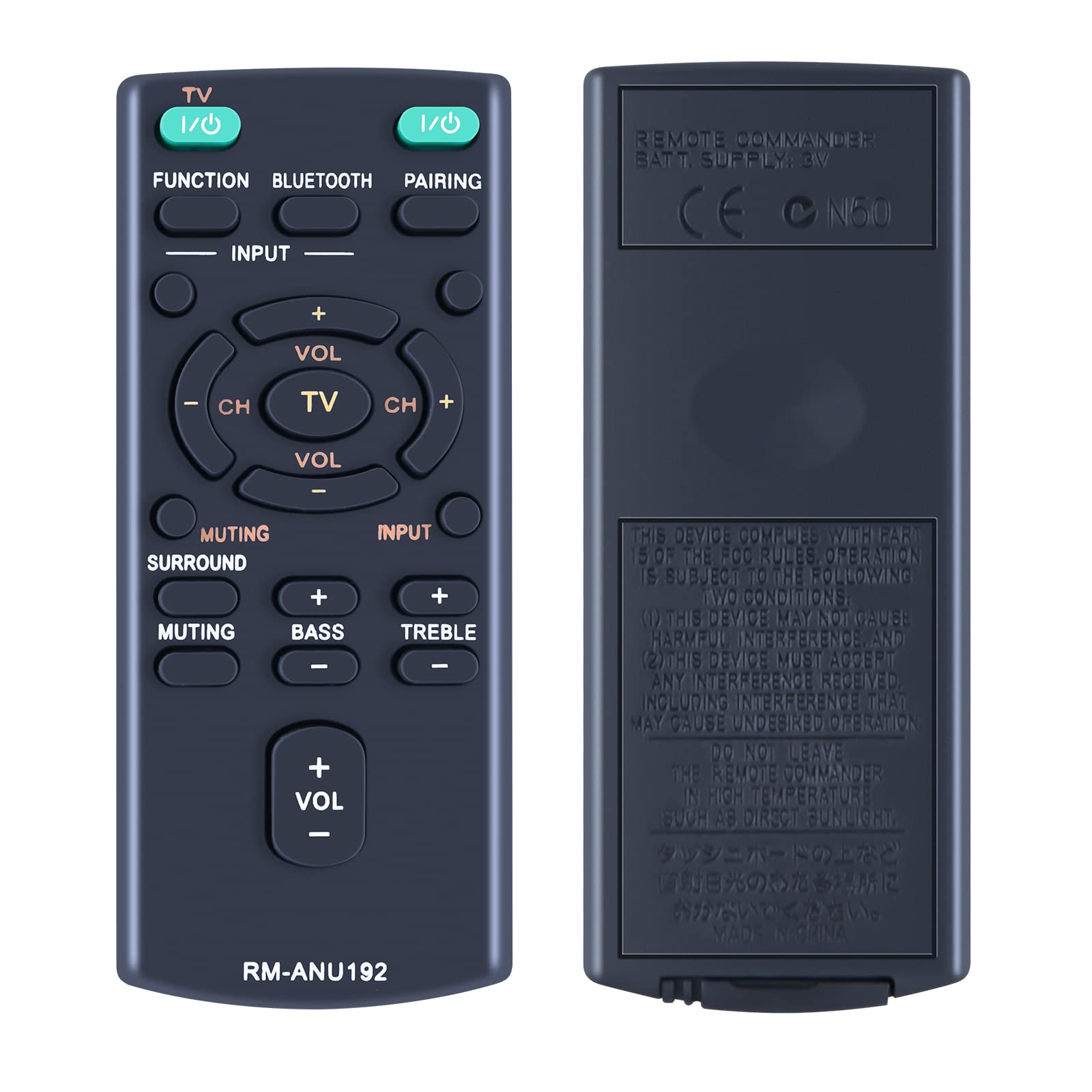 TCNOUMT RM-ANU192 Soundbar Remote Control Replacement for Sony Sound Bar SA-CT60BT SA-CT60 SS-WCT60 HT-CT60BT HT-CT60 SACT60BT SACT60 SSWCT60 HTCT60BT HTCT60