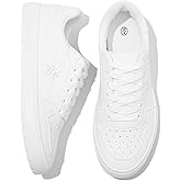 Moudki Womens White Tennis Shoes PU Leather Sneakers Casual Walking Shoes