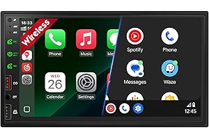 EFFLEMOUR [Upgraded DSP] 7'' Double Din Car Stereo with Wireless Apple Carplay Android Auto, 240W Powerful Sound, FM/AM Radio, 7 Inch LCD Ultra HD Touchscreen, Bluetooth Handsfree, Waterproof Backup Camera, SWC