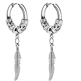 T-ztoss Stainless Steel Punk Drop Dangle Hinged Earrings Feather Gothic Mens Earring Black Huggie Hoop Earrings for Men and Women Wearing Jewelry