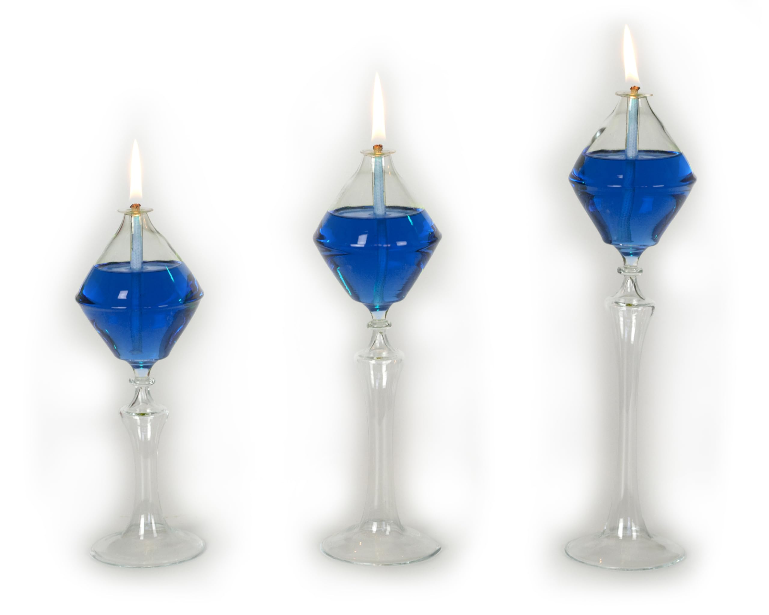 Handmade Glass Oil Lamps, Love Set Transparent (Blue)
