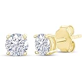 SAVEARTH DIAMONDS 18k Gold Plated Sterling Silver Post Solitaire Stud Earrings | 3MM, 4MM And 5MM Moissanite Diamond Stud Earrings For Women Jewelry Gifts For Her Push Back Earrings