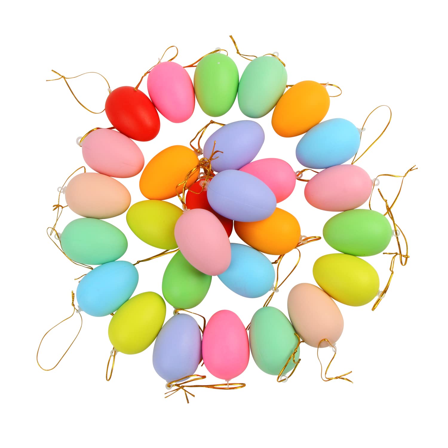 VEYLIN Plastic Easter Eggs, 30 Pieces Colorful Easter Egg Hanging Ornaments for Easter Tree Decoration，DIY Coloring， Party Favor， School Office Home Decor Easter Gift