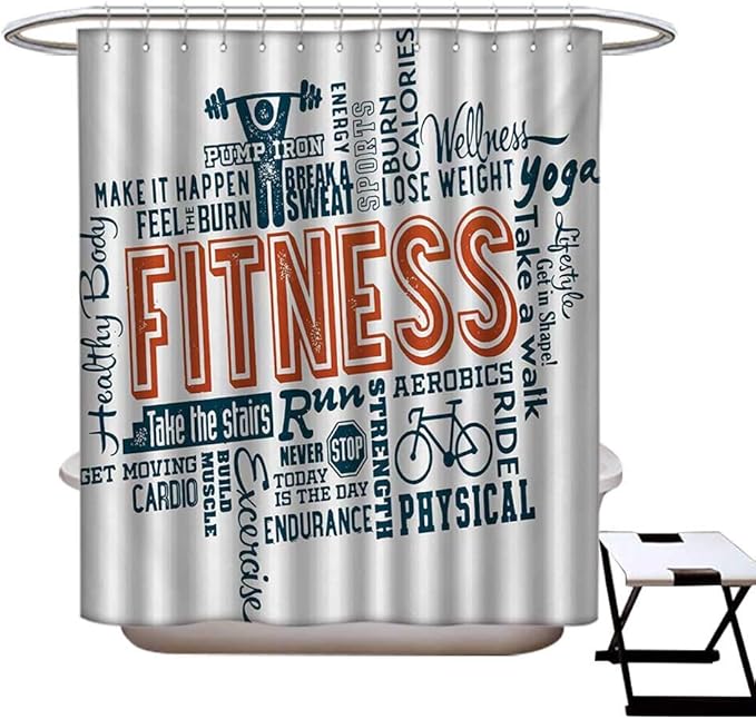 Fitness Shower Curtain Customized Fitness Related Words with Retro