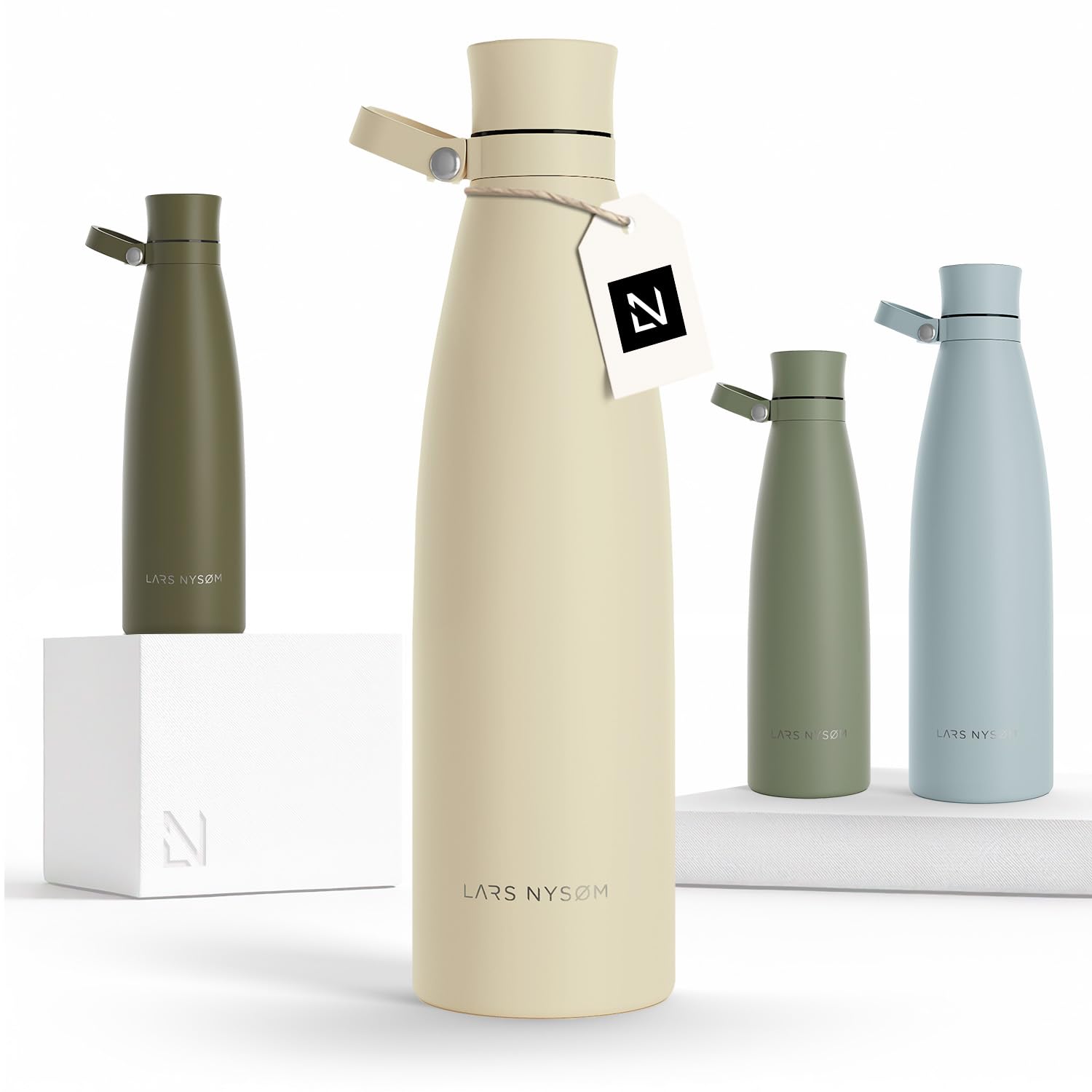 Photo 1 of LARS NYSØM Stainless Steel Insulated Water Bottle 25oz 34oz | Insulated Thermo Flask for Hot and Cold Beverages | Leakproof Drinking Bottle (Almond Beige, 33.9oz)