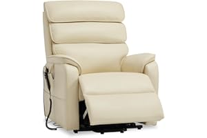Irene House 9188 Medium Lift Chair Recliners Lay Flat Sleeping Dual Motor Power for Elderly Infinite Position Electric Recliner with Heat Massage (Cream Top Faux Leather)