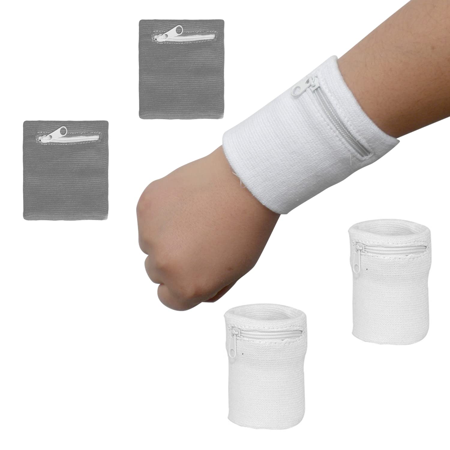 4 pieces of zipper wristbands, sports wristbands, sweat-absorbent wristbands, soft and elastic wristbands, sweatband wallets, used for tennis, hiking, fitness