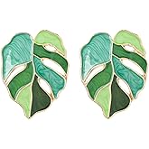 coadipress Bohemian Green Leaf Stud Earrings for Women Lightweight Vintage Green Leaves Earrings Natural Palm Leaf Earrings Monstera Leaves Plant Pendant Earrings Statement Boho Jewelry Gifts