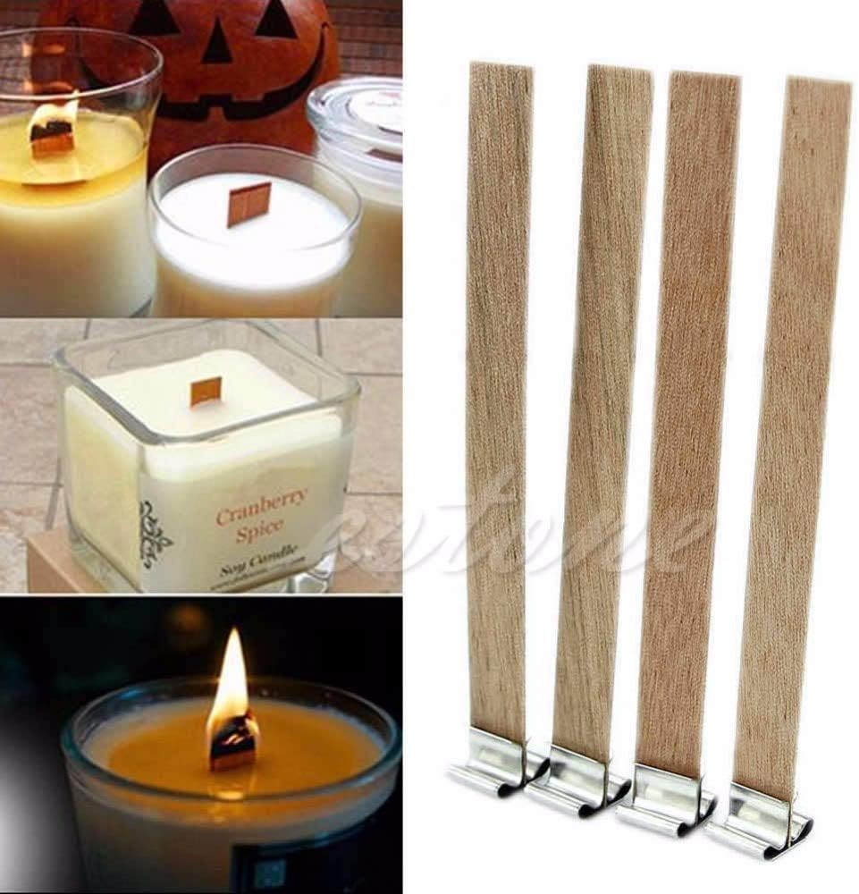 LELEXI: E74 10Pcs 8mm x 90mm Candle Wood Wick with Sustainer Tab Candle Making Supply