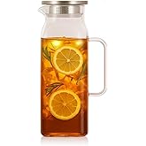 Vekonn Glass Water Pitcher with Lid and Spout, 2L/68 Ounces Heat Resistant Borosilicate Glass Carafe, Temperature Safe