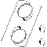 Meat Probe Replacement for Thermopro Thermometer TP04 TP06 etc, 2.5mm Plug | With 2 Clips, Steel Mesh Cable, Non-Slip Grip, Temp Range 32&deg;F-572&deg;F, 304 Stainless Steel, Plug &amp; Play, Waterproof Probe Tip