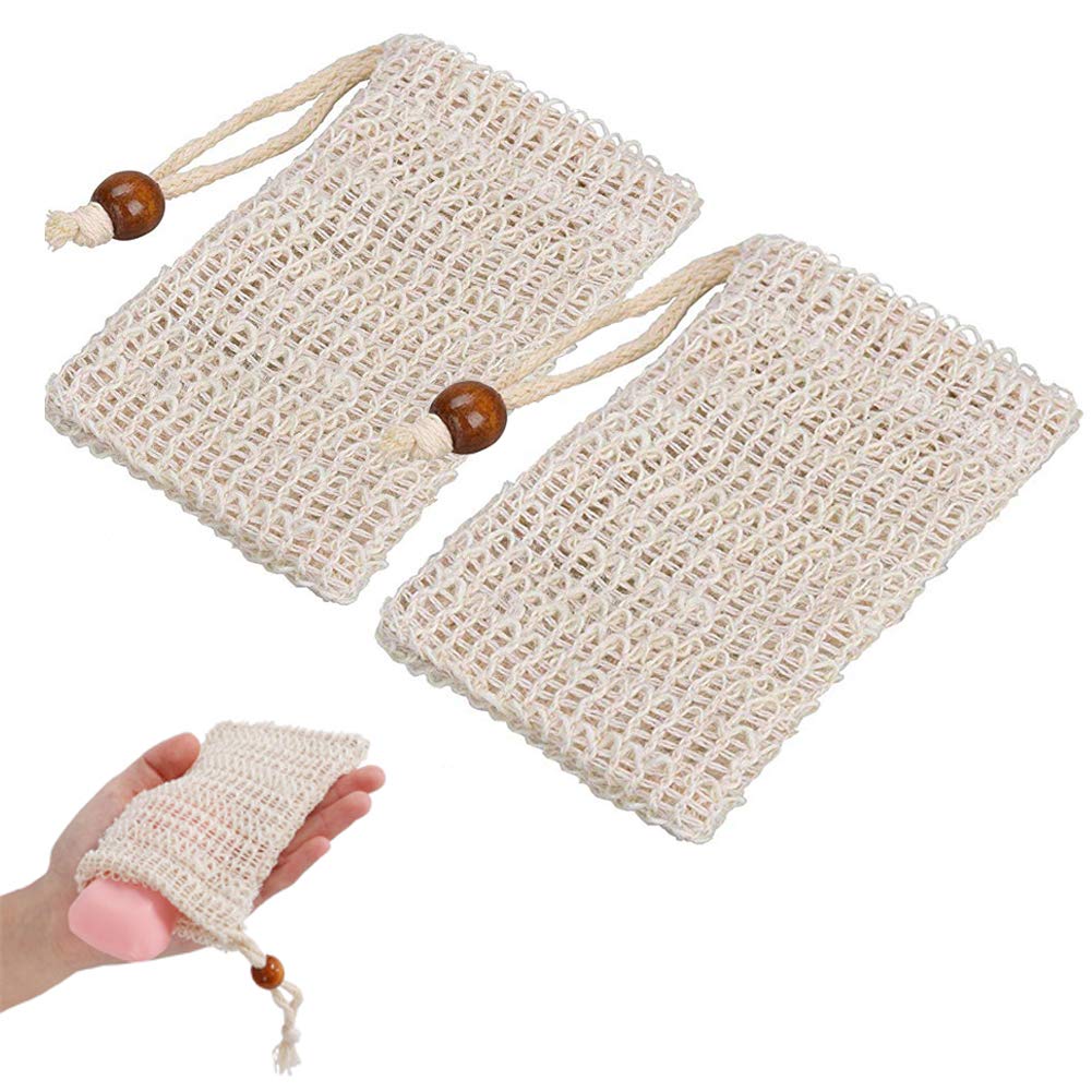Desenda 2 PCS Natural Safe and Durable Sisal Fiber Soap Bags, Soap Holders Shampoo Bars Saver Pouches for Foaming and Drying Soap Shower Bath Exfoliating