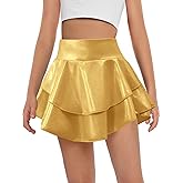 Haloumoning Girls Metallic Skater Skort Kids High Waisted Shiny Dance Scooter Skirt 4-14 Years