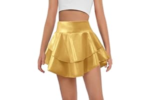 Haloumoning Girls Metallic Skater Skort Kids High Waisted Shiny Dance Scooter Skirt 4-14 Years