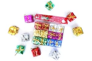XIZHI Christmas Tree Decor 24 Pcs Mini Christmas Assorted Color Foil Boxes Handmade Gift Boxes Tree Ornaments,Assorted Colors