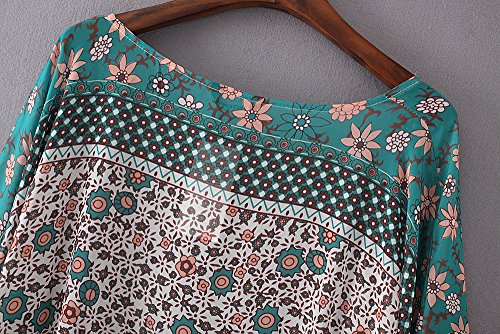 Feitong Women Floral Print Cardigan Blouse â¤Luca â¤ Chiffon Loose Shawl Kimono Cover up Blouse (L, Green)