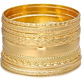 RINTOLER 16Pcs Gold Bangle Bracelets for Women - Multi Layer Stackable Textured Bracelets Boho Jewelrys Set.