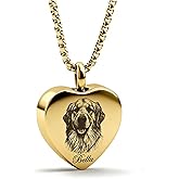 UniCrena Engravable Pet Ashes Urn Necklace - Gold Memorial Cremation Jewelry for Dog or Cat, Stainless Steel Keepsake Pet Loss Gift for Women and Men