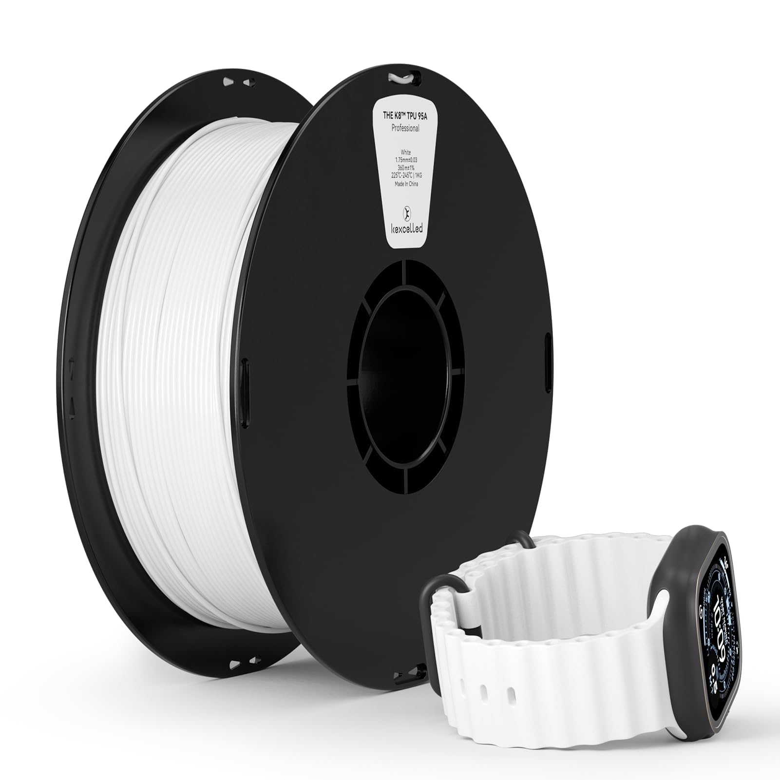 kexcelled TPU 95A Soft Flexible Filament 1.75mm, 1kg Spool(2.2lbs), for 3D FDM Printer Material Roll, Low Temperature Resistant, White