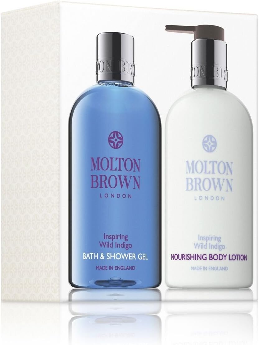 Molton Brown Inspiring Wild Indigo Bath/Shower Gel 300ml & Body Lotion 300ml Gift Set Amazon.co