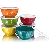 yongzhenlite Set of 6 Melamine 28oz Salad Bowl Set,6 inch Round Soup Bowl,100% Melamine Dinnerware set for Dinner or Picnic Party,Break-resistant and BPA Free,Multicolor (with Lid)