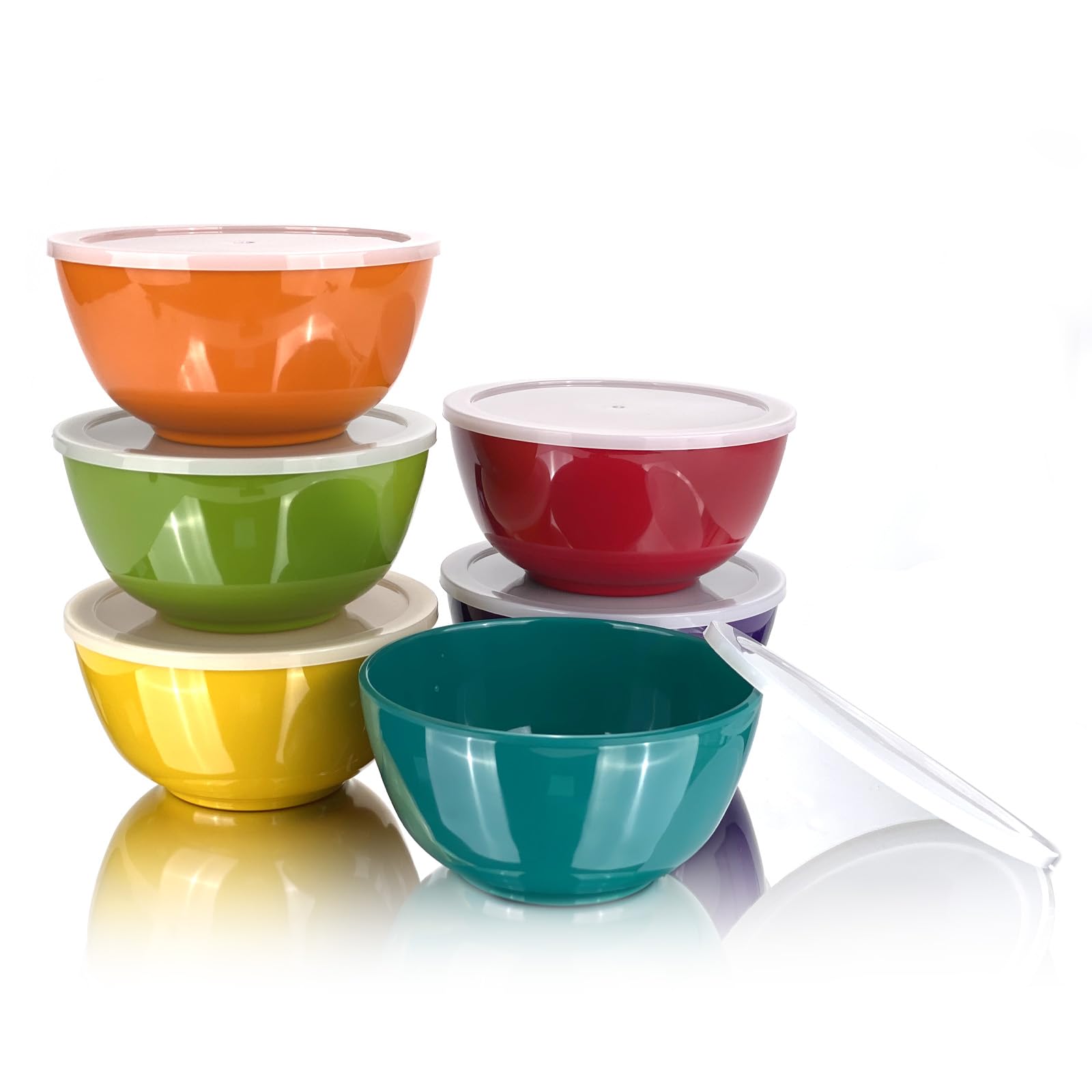 yongzhenlite Set of 6 Melamine 28oz Salad Bowl Set,6 inch Round Soup Bowl,100% Melamine Dinnerware Set for Dinner or Picnic Party,Break-Resistant and BPA Free,Multicolor (with a Sealed lid)