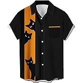 WHO IN SHOP Men's Halloween Shirts Cute Scary Horror Short Sleeve Button Up Shirt