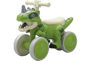 VIZZTY Dinosaur Balance Bike for 1-3 Year Olds, Toddler 4-Wheel No-Pedal Walker Scooter with Music & Mist Spray Effects, ASTM Certified First Birthday Gift for Boys & Girls