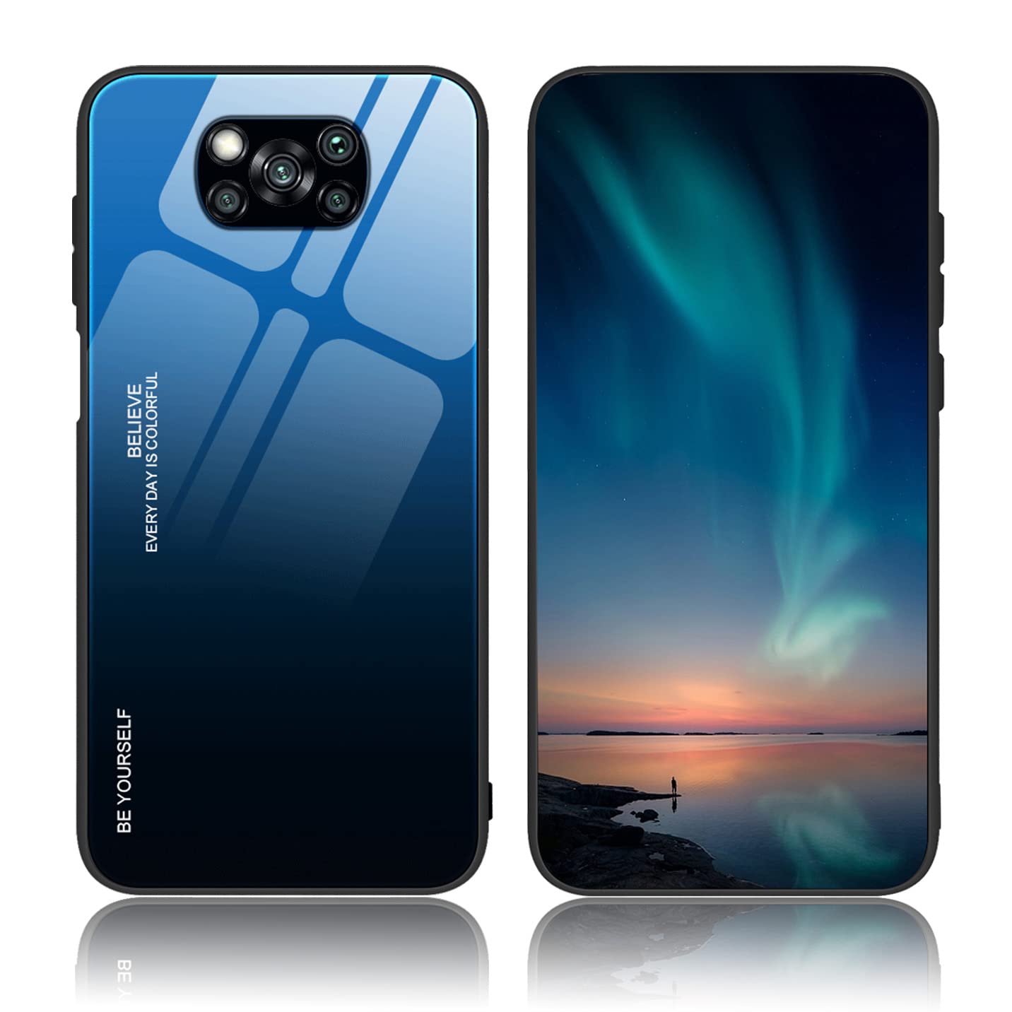 BORYA Case for Xiaomi Poco X3 Pro/Poco X3 NFC, Ultra Thin Shockproof Soft Premium Silicone TPU Bumper, Colorful Gradient 9H Tempered Glass Anti-Scratch Cover, Gradient Blue โ image 1