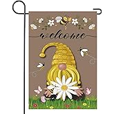 Spring Summer Garden Flag 12x18 Inch Double Sided Welcome Gnome, Butterfly, Bee, Daisy Flower for Outside Yard Decoration Small