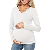 Yousify Womens Maternity Tops V Neck Long Sleeve Fitted Tunic Shirts Casual Basic Tees Mama Pregnancy Clothes