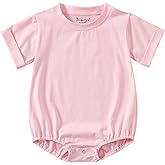 Jimonda Baby Boy Girl Bubble Romper Solid Color Bodysuit Short Sleeve Organic Cotton T-Shirt